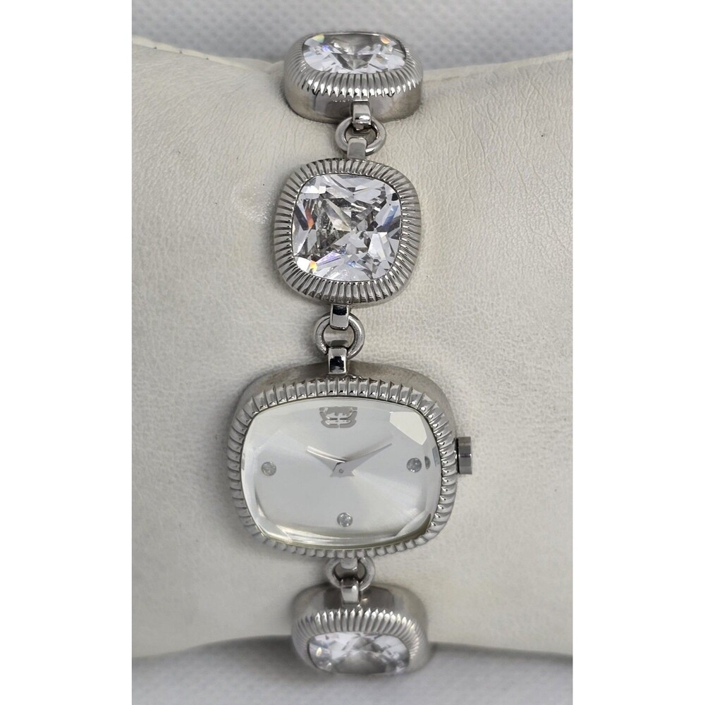 Women's Ecko Unltd Rectangle Silver Tone Crystal Rhinestone Bracelet Watch 04 - Picture 4 of 10